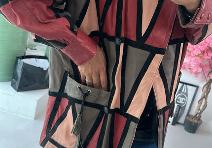 Veste vintage en cuir patchwork géométrique Années 80 - 2