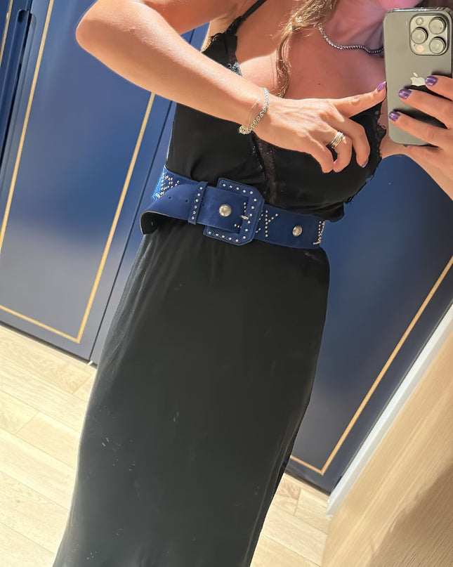 Ceinture YSL vintage bleu daim - 5