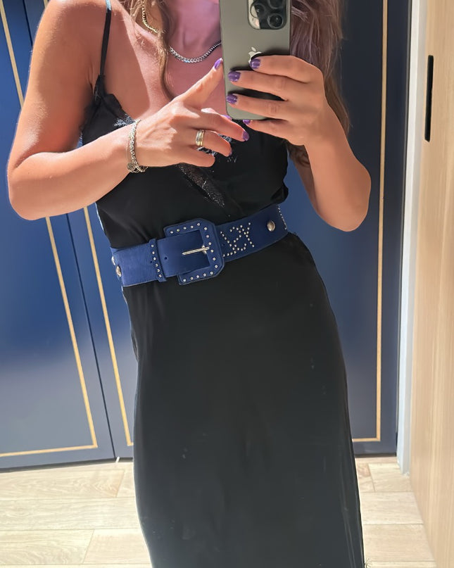 Ceinture YSL vintage bleu daim - 2
