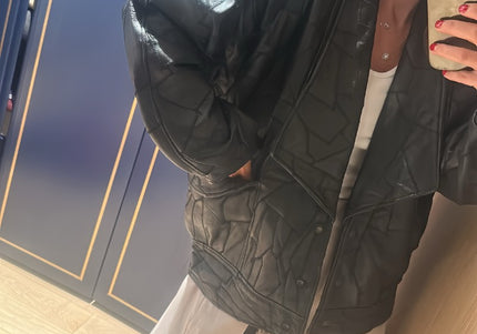 Veste en cuir noir style patchwork oversize taille 40 - 2