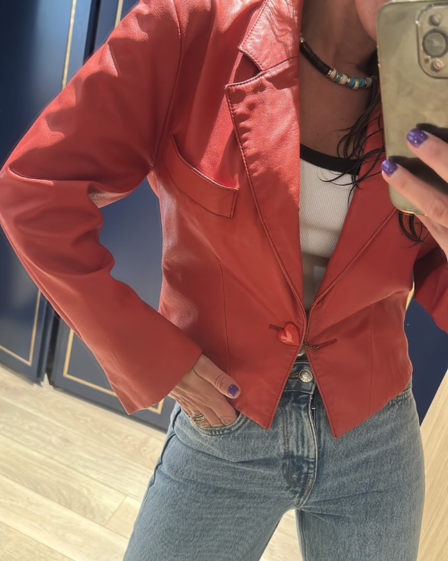 Blouson en cuir Christian dior avec bouton coeur - 3