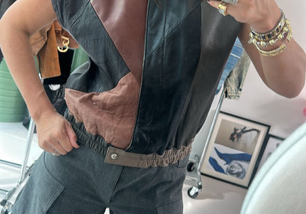 Veste en cuir patchwork années 80