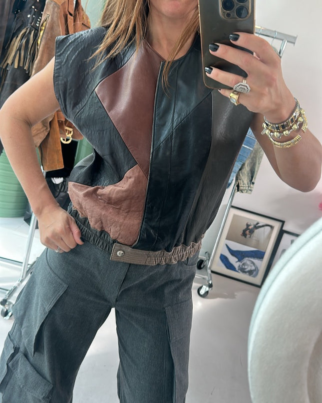 Veste en cuir patchwork années 80