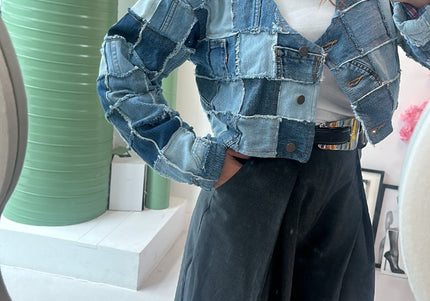 Gilet en jean patchwork taille unique - 4