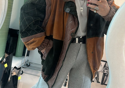 Veste vintage cuir & daim manches custom