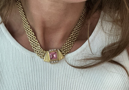 Collier Vintage pierre rose - 3