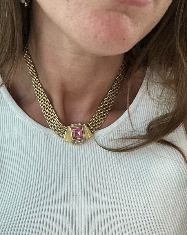 Collier Vintage pierre rose - 3