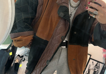 Veste vintage cuir & daim manches custom
