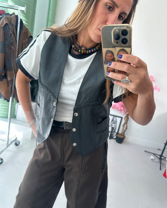 Veste sans manche en cuir Ju - 1