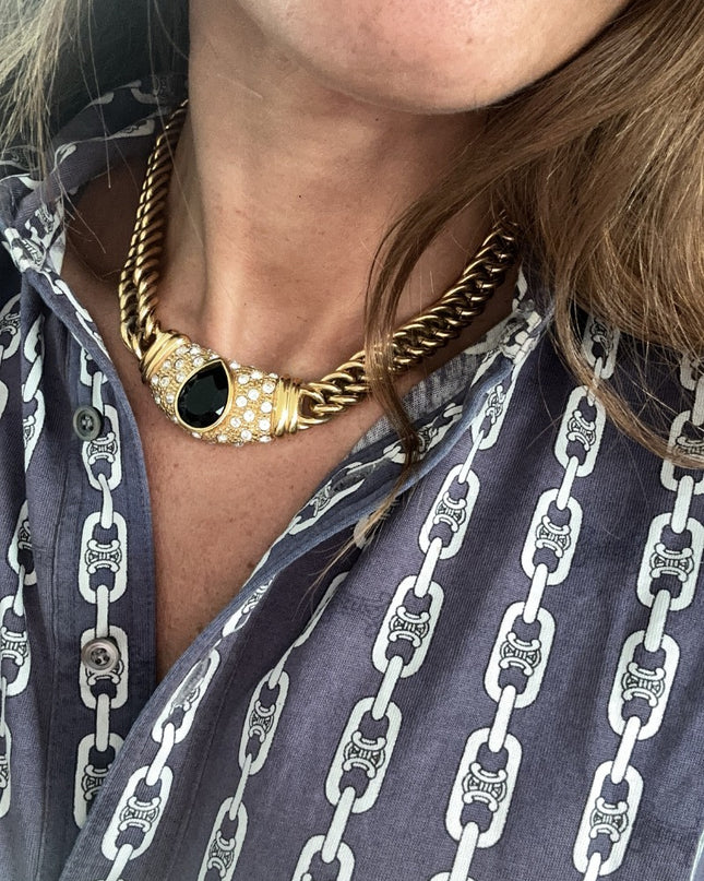 Collier vintage doré & noir - 2