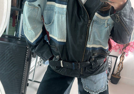Veste vintage en jean et cuir - 3