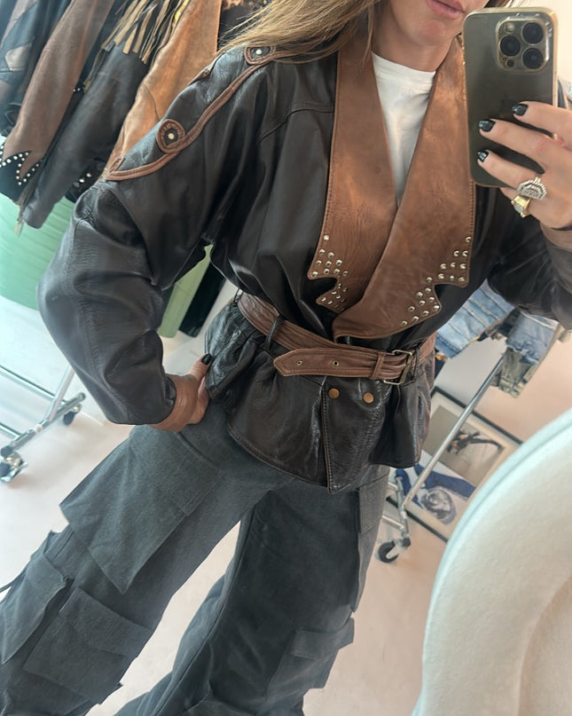 Blouson vintage 80s marron à clous