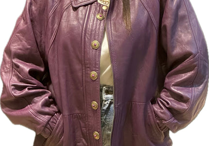 BLOUSON EN CUIR VINTAGE VIOLET