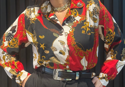 Chemisier vintage imprimé années 80–90 – pièce unique customisée