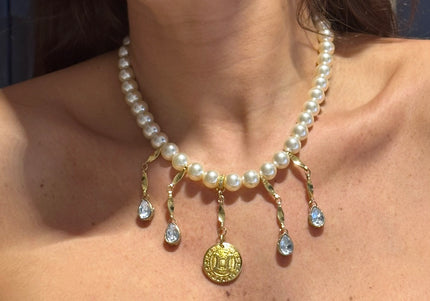 Collier fantaisie perlé – Bouton Céline vintage