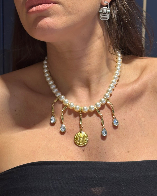 Collier fantaisie perlé – Bouton Céline vintage