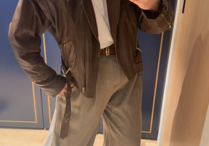 Veste Vintage en Cuir Marron – Esprit Biker – Pièce Unique