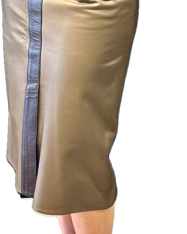 Jupe crayon en cuir bicolore – Yves Saint Laurent (Taille 36)
