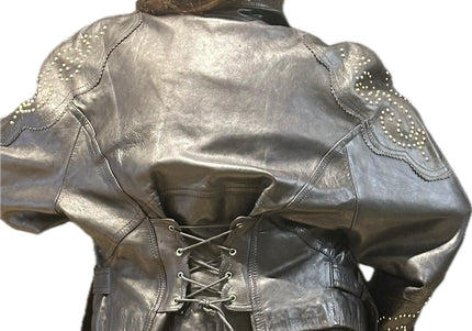 Blouson en cuir vintage clouté – Taille unique