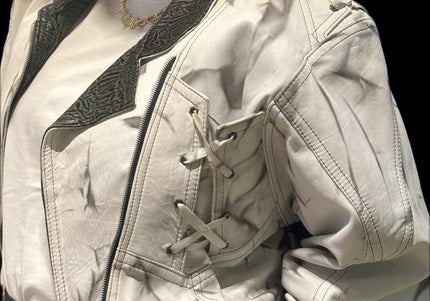 Blouson en cuir vintage tie & dye noir et blanc – Taille unique