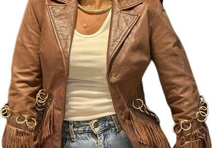 BLAZER EN CUIR MARRON ANNEAUX