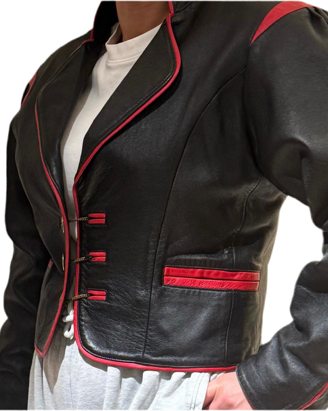 BLAZER CUIR ROUGE ET NOIR