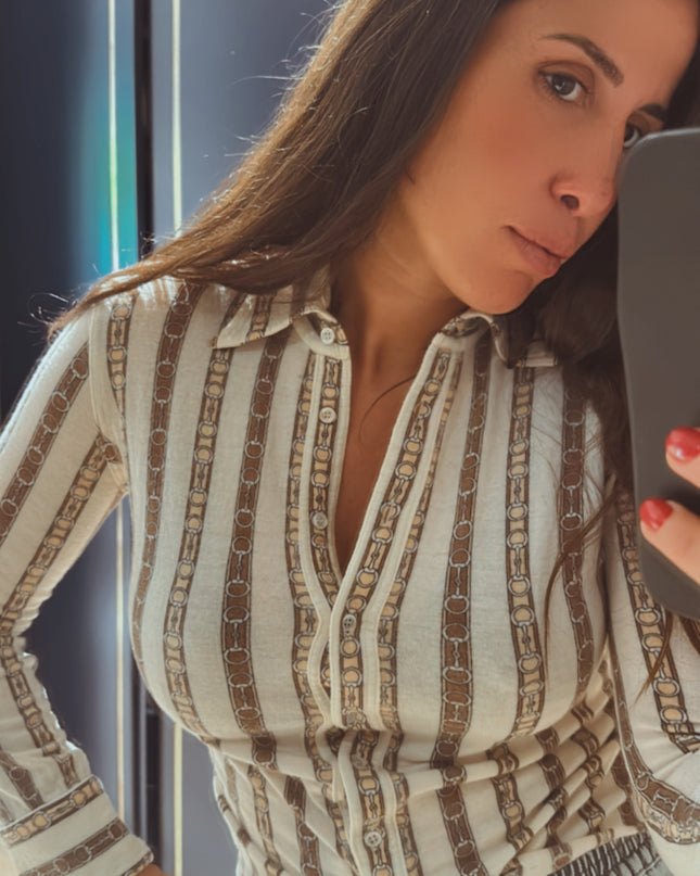 Chemise CELINE Vintage en laine – Logo Triumph – Taille 36