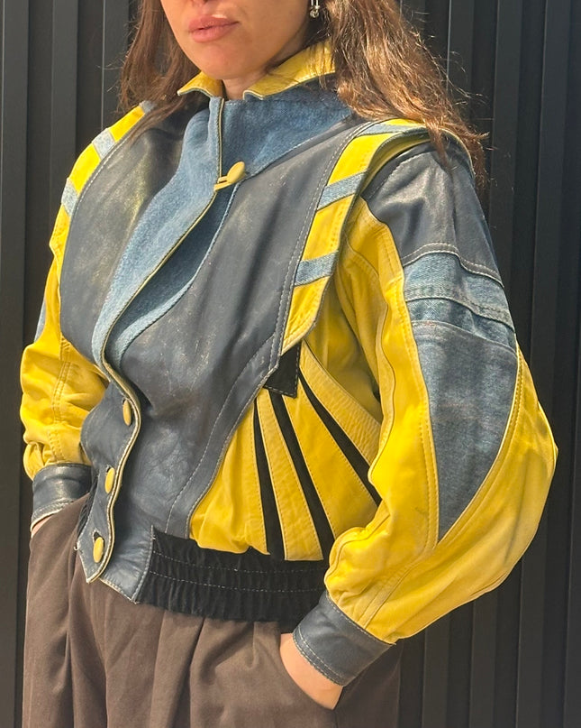 Blouson vintage en cuir multicolore – pièce unique