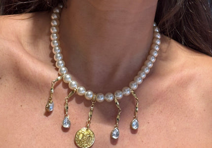 Collier fantaisie perlé – Bouton Céline vintage