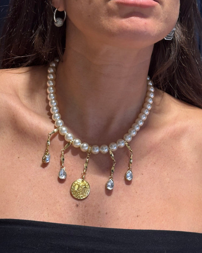 Collier fantaisie perlé – Bouton Céline vintage