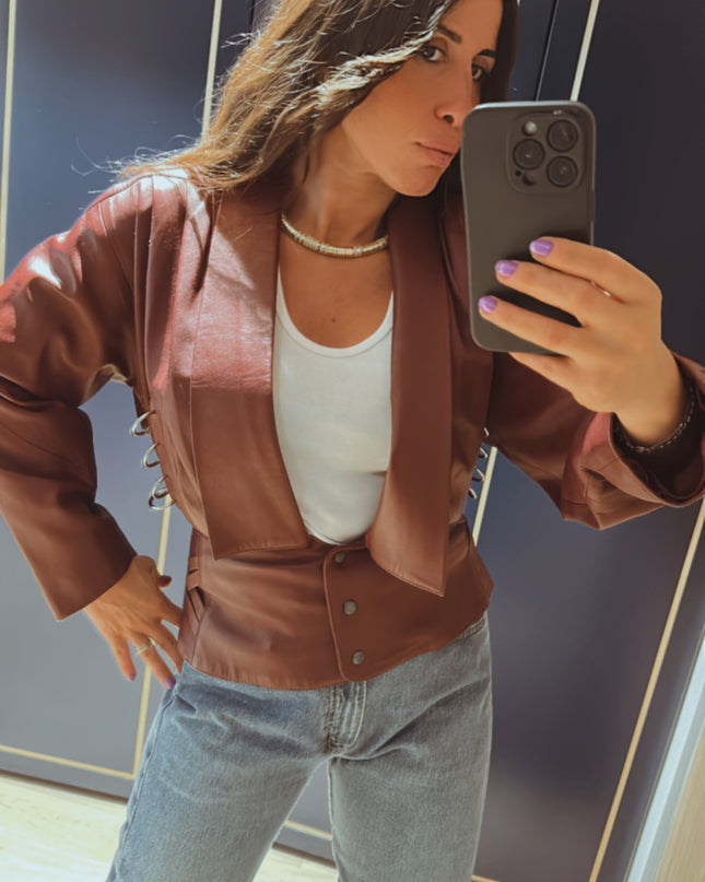 VESTE VINTAGE EN CUIR BORDEAUX