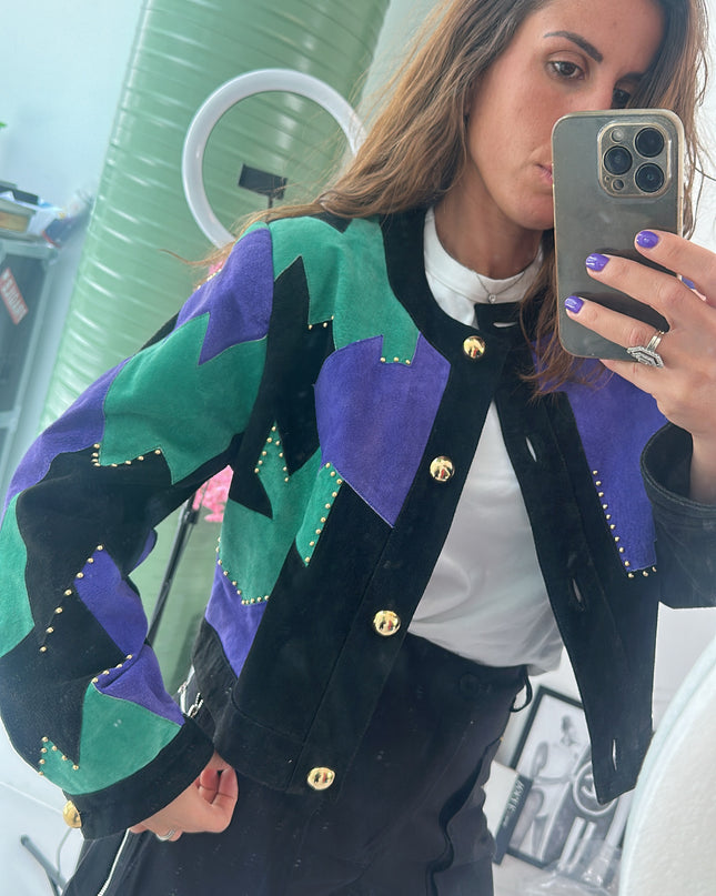 Veste en daim patchwork