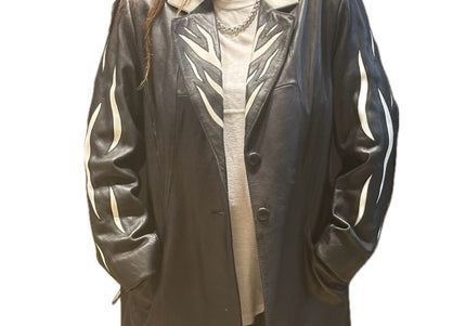 Veste vintage en cuir noir et blanc – Imprimé ZÈBRE – Taille unique