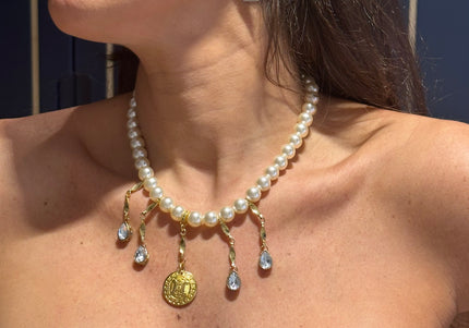 Collier fantaisie perlé – Bouton Céline vintage