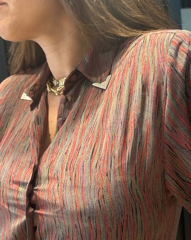 Chemisier vintage à épaules structurées – pièce unique customisée