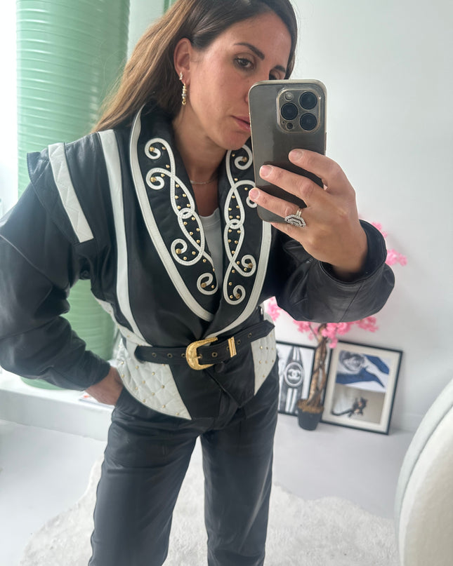 Blouson vintage noir & blanc – pièce forte