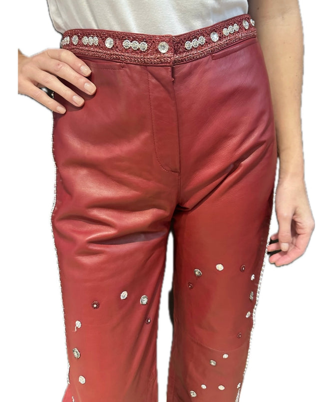 Pantalon en cuir vintage customisé – Taille 36