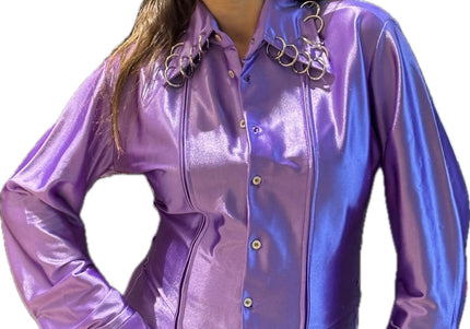 Chemisier vintage violet métallisé customisé – Taille unique