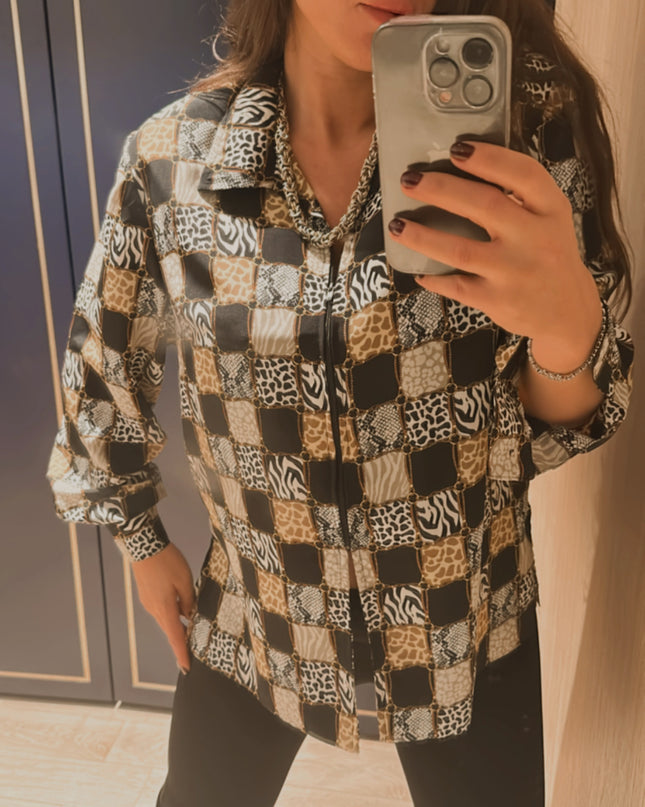 Chemisier vintage à motifs sauvages – Taille unique