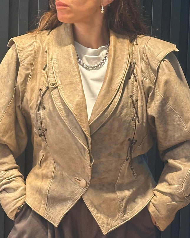 Blouson vintage en cuir effet froissé tie & dye – taille unique