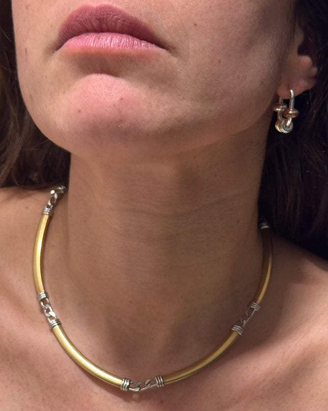 Collier Vintage Bicolore Doré & Argenté – Esprit Minimal Chic – Pièce Unique