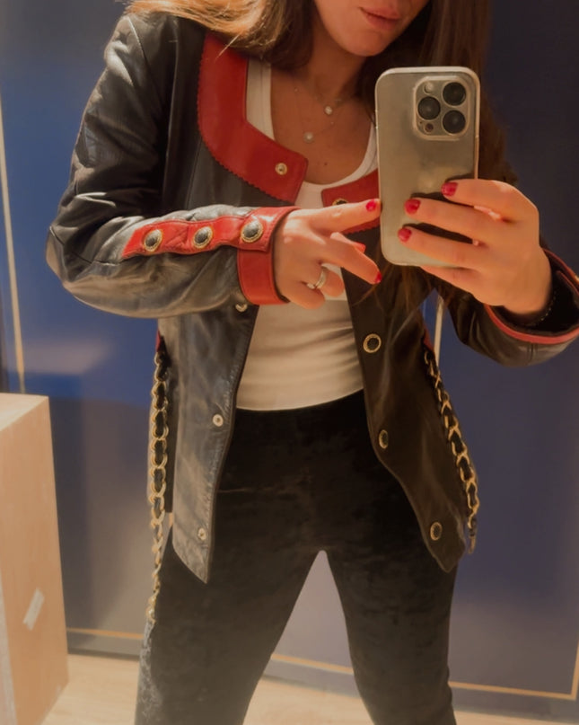 Veste en cuir vintage ceinturée – Pièce d’exception