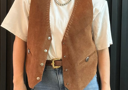 Gilet de costume vintage en daim — Taille unique