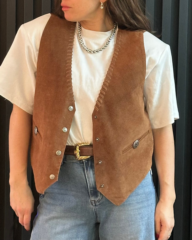 Gilet de costume vintage en daim — Taille unique