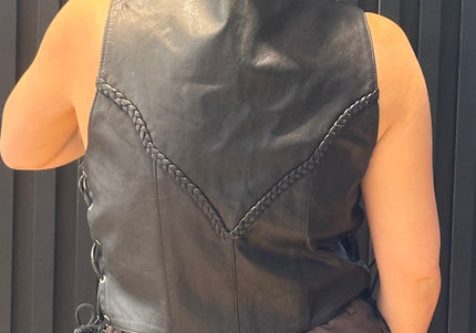 Veste sans manches vintage en cuir avec laçages – taille unique