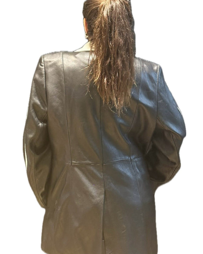 Veste vintage en cuir noir et blanc – Imprimé ZÈBRE – Taille unique