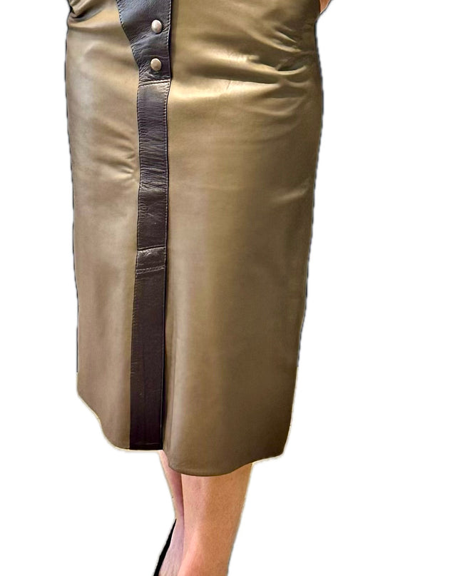 Jupe crayon en cuir bicolore – Yves Saint Laurent (Taille 36)