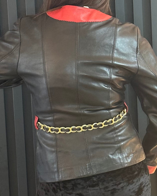 Veste en cuir vintage ceinturée – Pièce d’exception