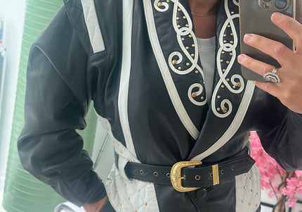 Blouson vintage noir & blanc – pièce forte