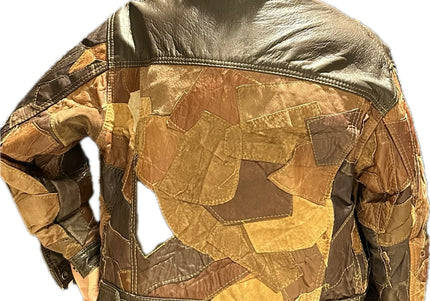 BLOUSON VINTAGE PATCHWORK CUIR MARRON